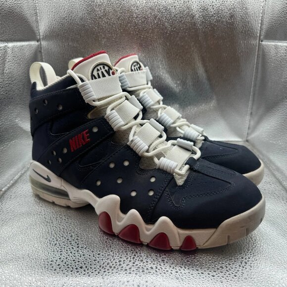 Sz 10 Nike Air Max 2 Mens Blue White High Top Lace Up Basketball Sneakers - Picture 1 of 10